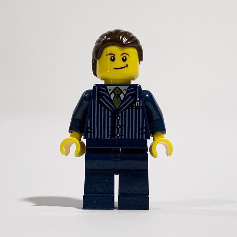 Man, Dark Blue Pinstripe Suit with Gold Tie, Dark Brown Hair, Brown Eyebrows