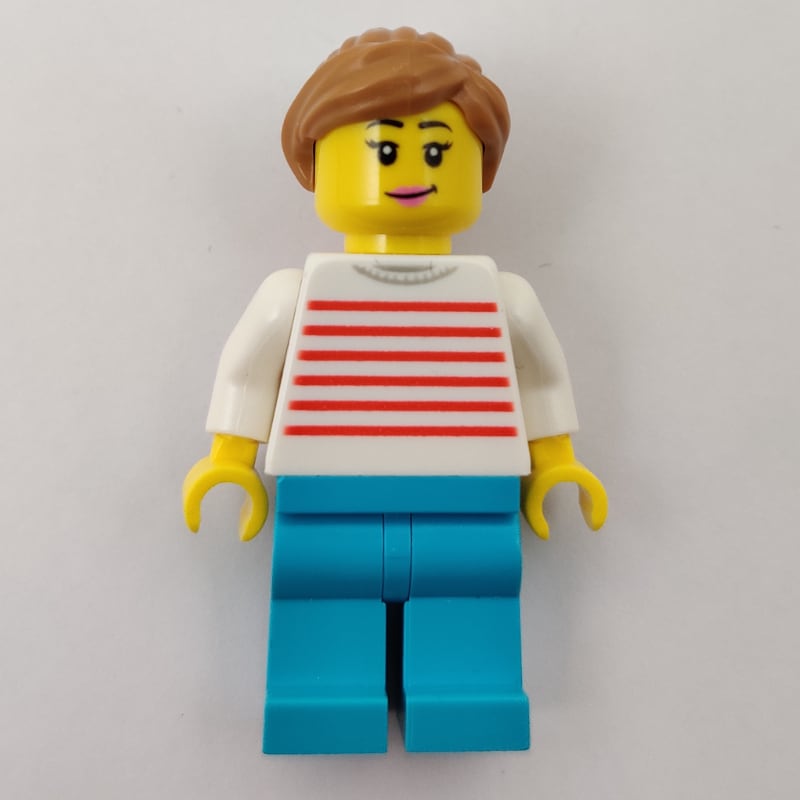 Woman, Red and White Striped Sweater, Medium Azure Legs, Medium Nougat Hair