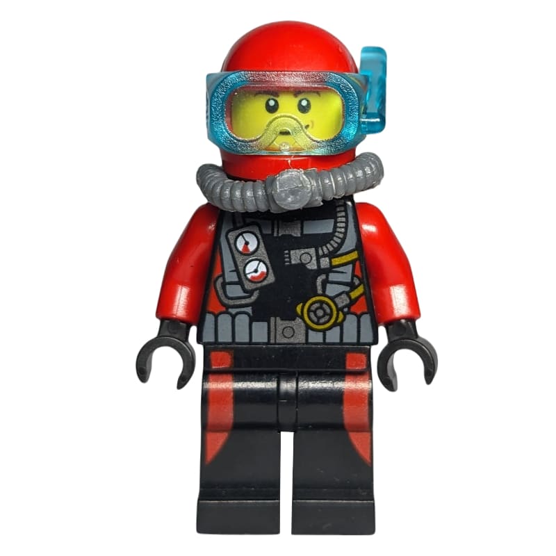 Diver Adam, Black and Red Wetsuit with Gauges, Red Helmet with Mask
