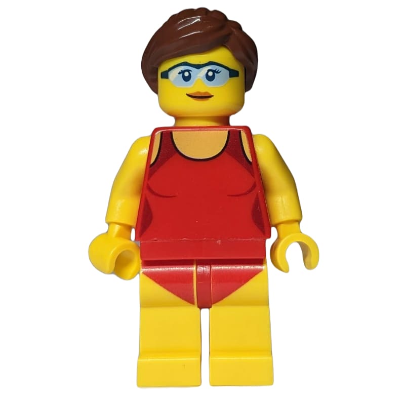 Woman, Red Swimsuit, Reddish Brown Hair, Safety Glasses