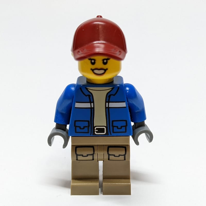 Woman, Blue Jacket, Dark Red Cap