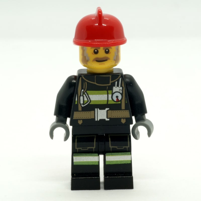Fire Fighter - Black Torso, Black Legs, Red Helmet, Dark Tan Beard