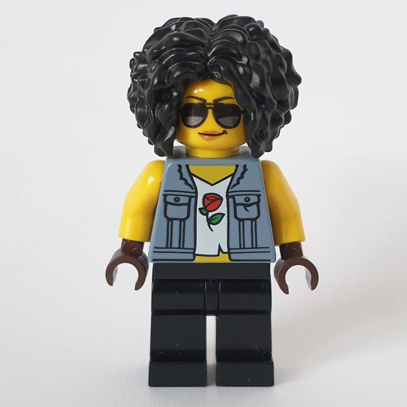 Woman, Sand Blue Vest Jacket, Black Legs, Black Hair