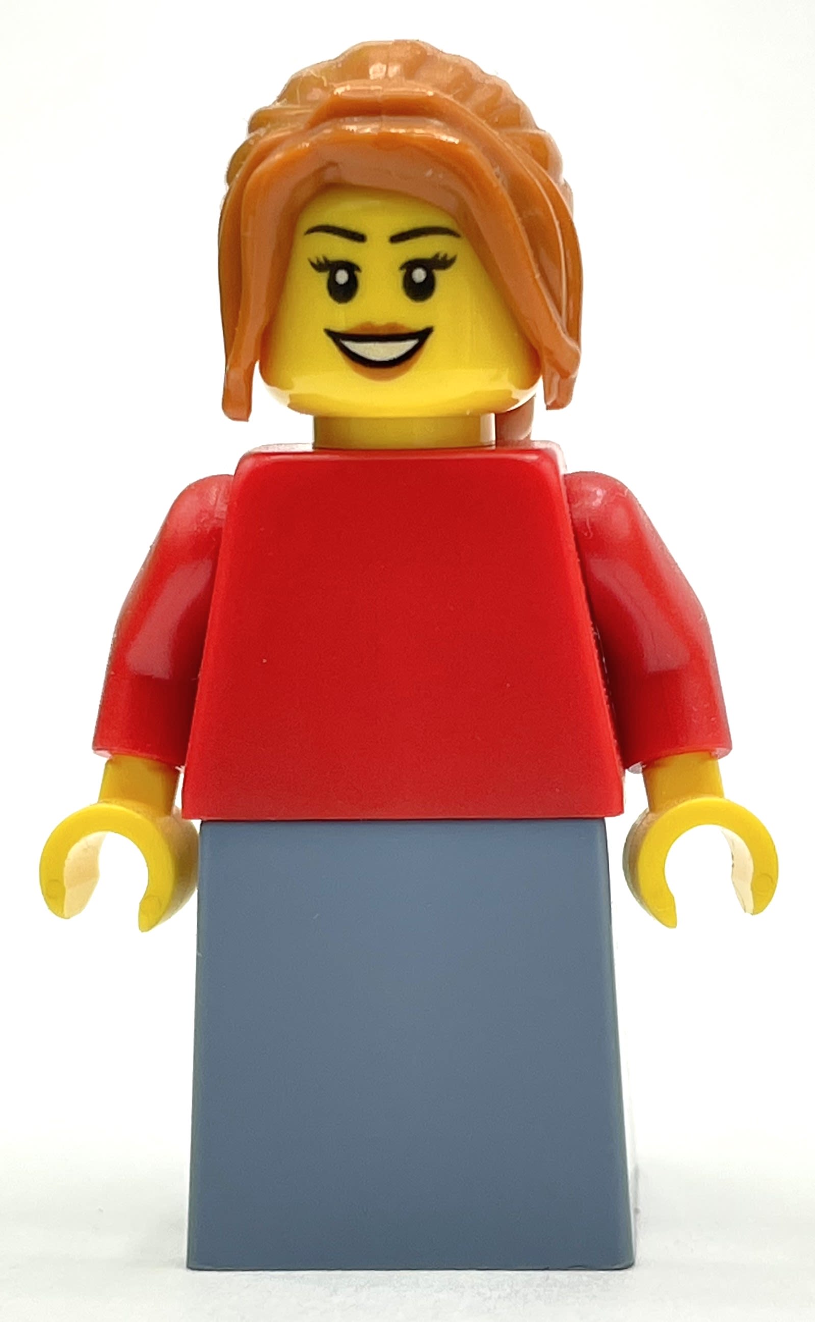 Woman, Red Torso, Sand Blue Skirt