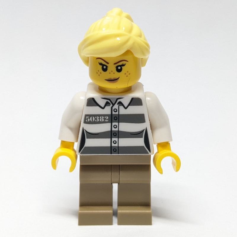 Criminal, Prison Shirt, Dark Tan Legs, Bright Light Yellow Hair