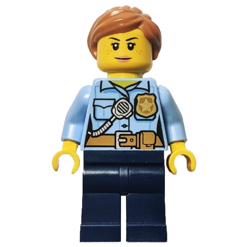Policewoman, Bright Light Blue Shirt, Dark Blue Legs, Medium Nougat Hair