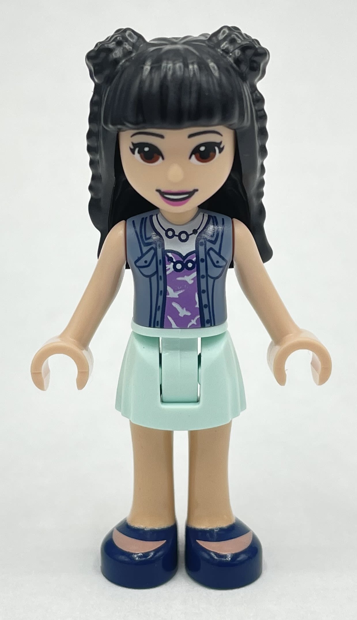 Emma - Sand Blue Top, Light Aqua Skirt, Black Hair with Buns