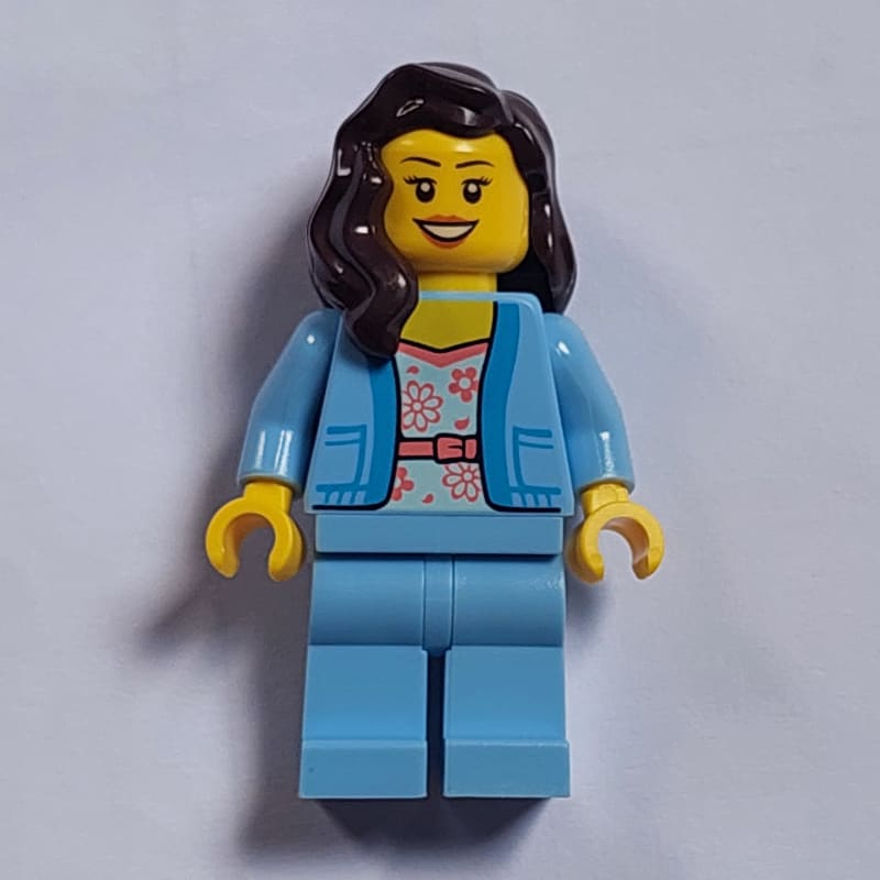 Woman, Bright Light Blue Torso and Legs, Dark Brown Hair