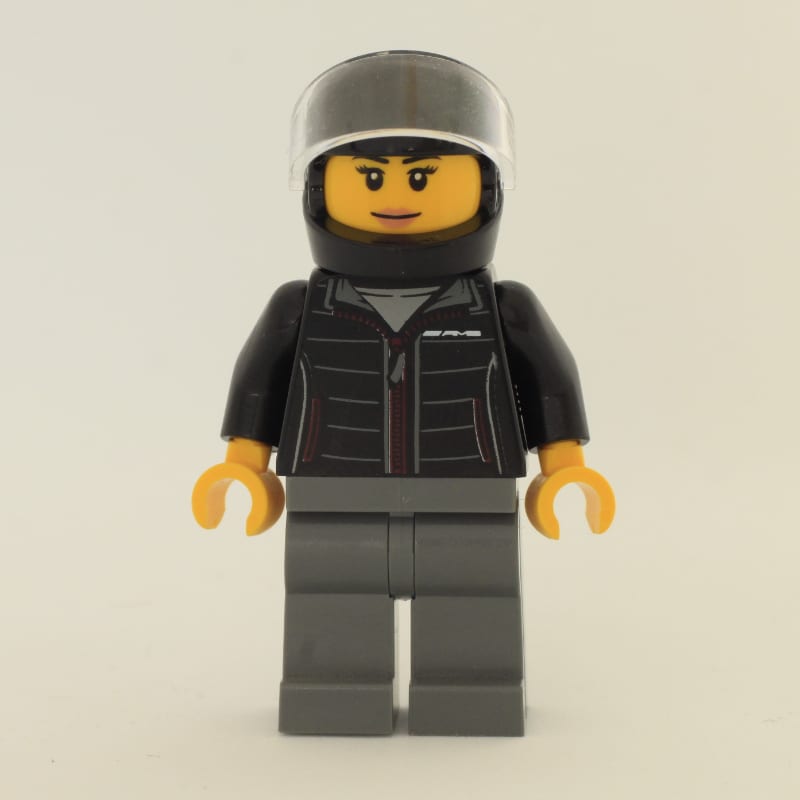 Race Driver, Black Jacket, Dark Bluish Gray Legs, Black Helmet