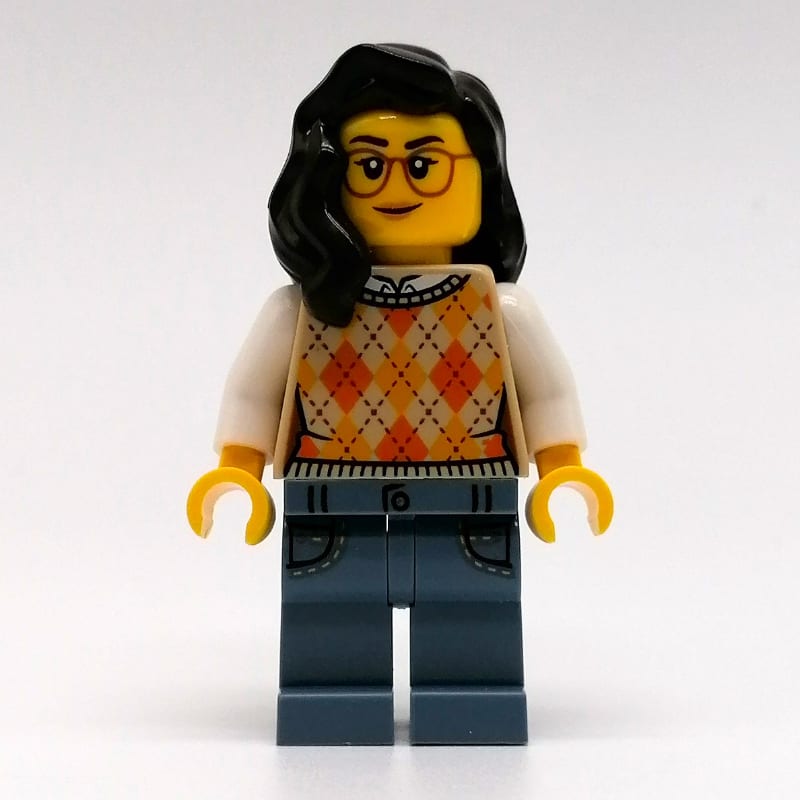 Woman, Argyle Sweater, Sand Blue Legs