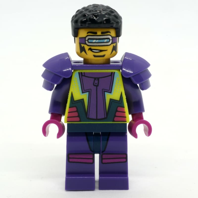 Stunt Rider, Vibrant Yellow and Dark Purple Jumpsuit, Visor