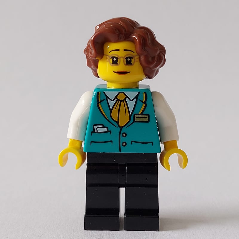 Train Conductor, Dark Turquoise Vest, Reddish Brown Hair, Glasses