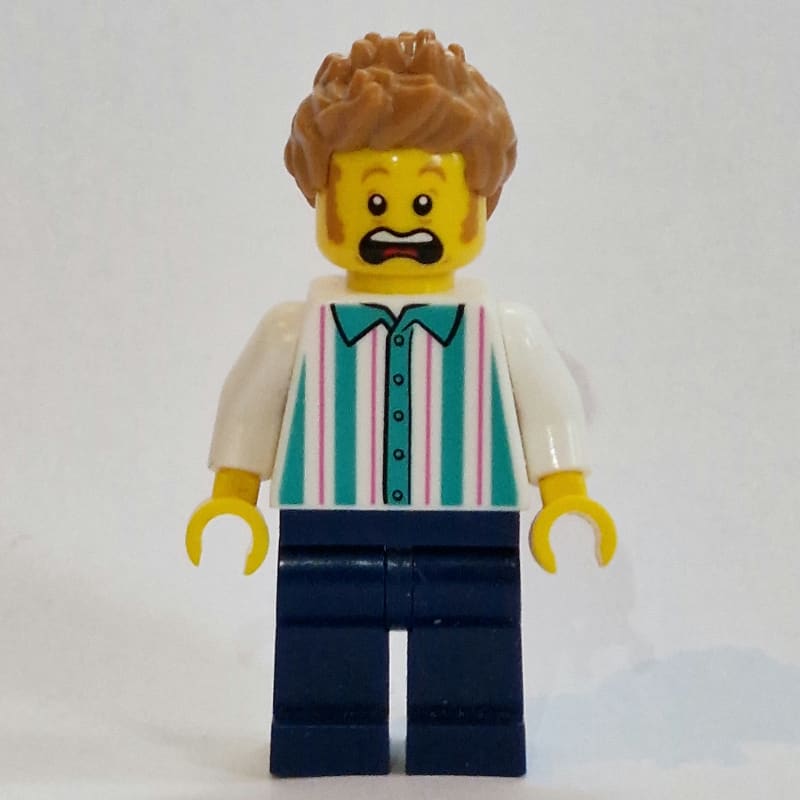Vendor, White and Dark Turquoise Striped Shirt, Medium Nougat Hair
