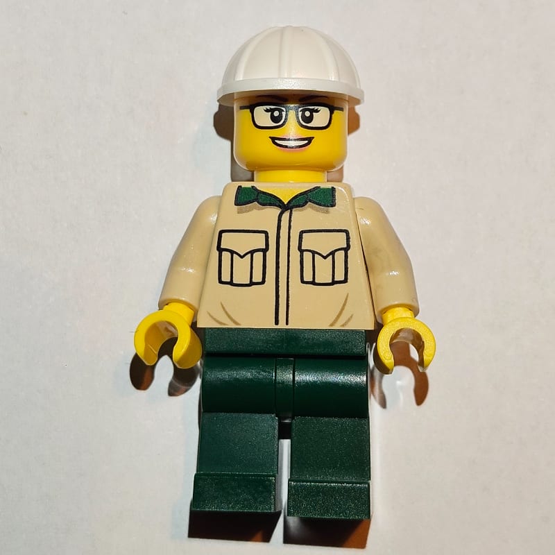 Construction Engineer / Architect - Tan Torso, Dark Green Legs, White Helmet