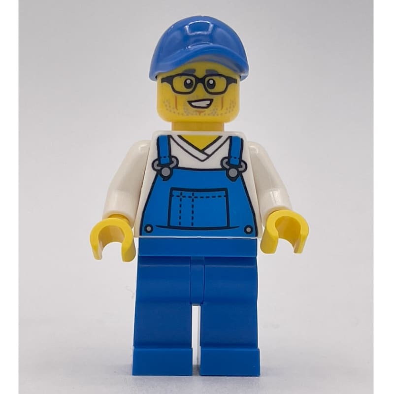 Man, Blue Overalls, Blue Cap