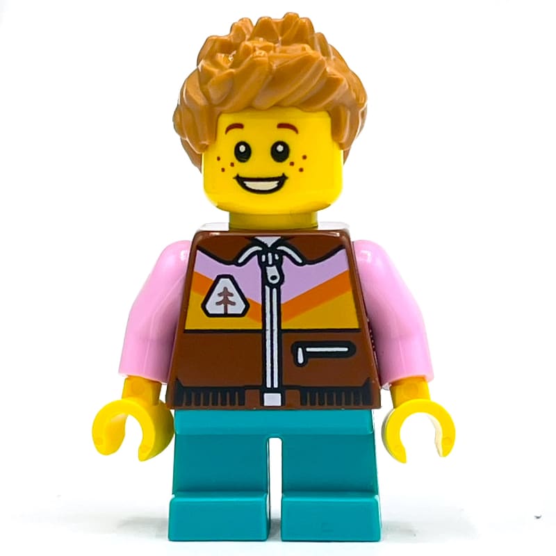 Boy, Reddish Brown Jacket, Dark Turquoise Legs