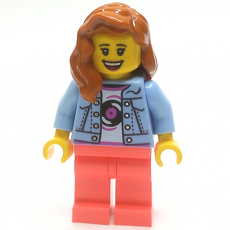Bright Light Blue Torso, Coral Legs, Dark Orange Hair