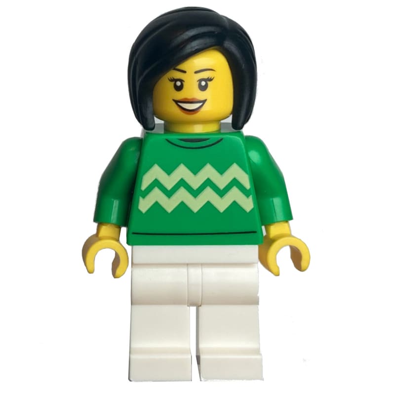 Bright Green Torso, White Legs, Black Hair