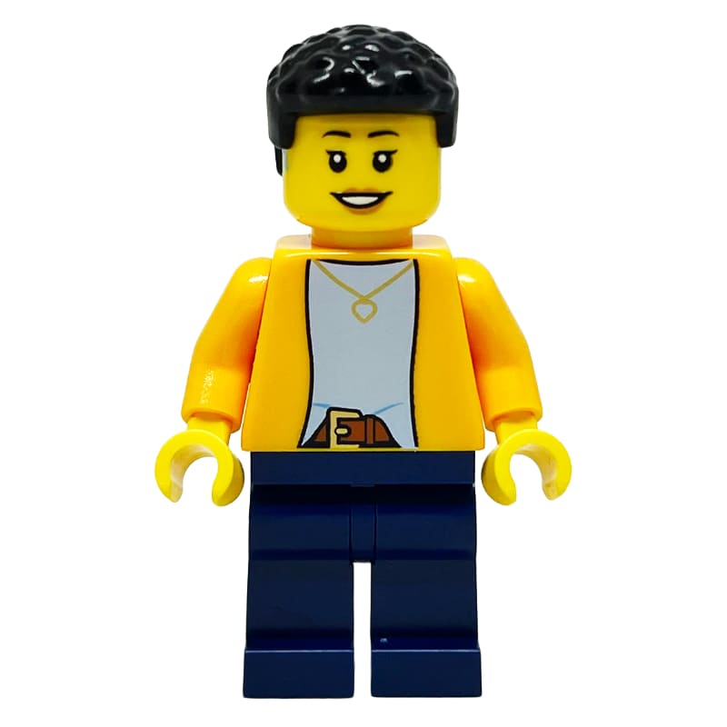 Bright Orange Torso, Dark Blue Legs, Black Hair, Hearing Aid