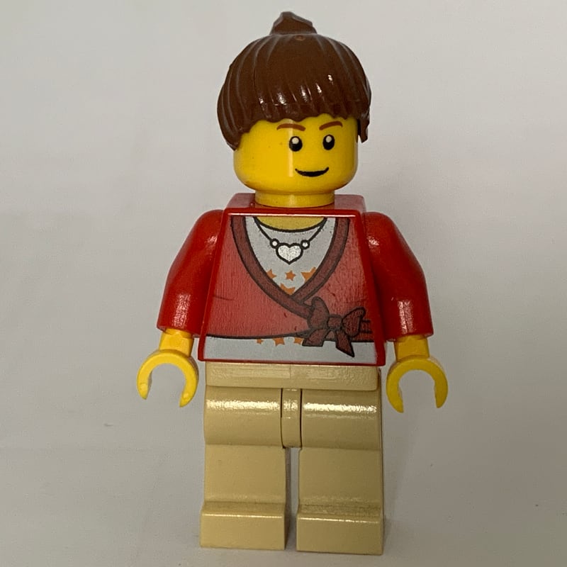 Woman - Red Sweater, Tan Legs, Reddish Brown Hair, Brown Eyebrows