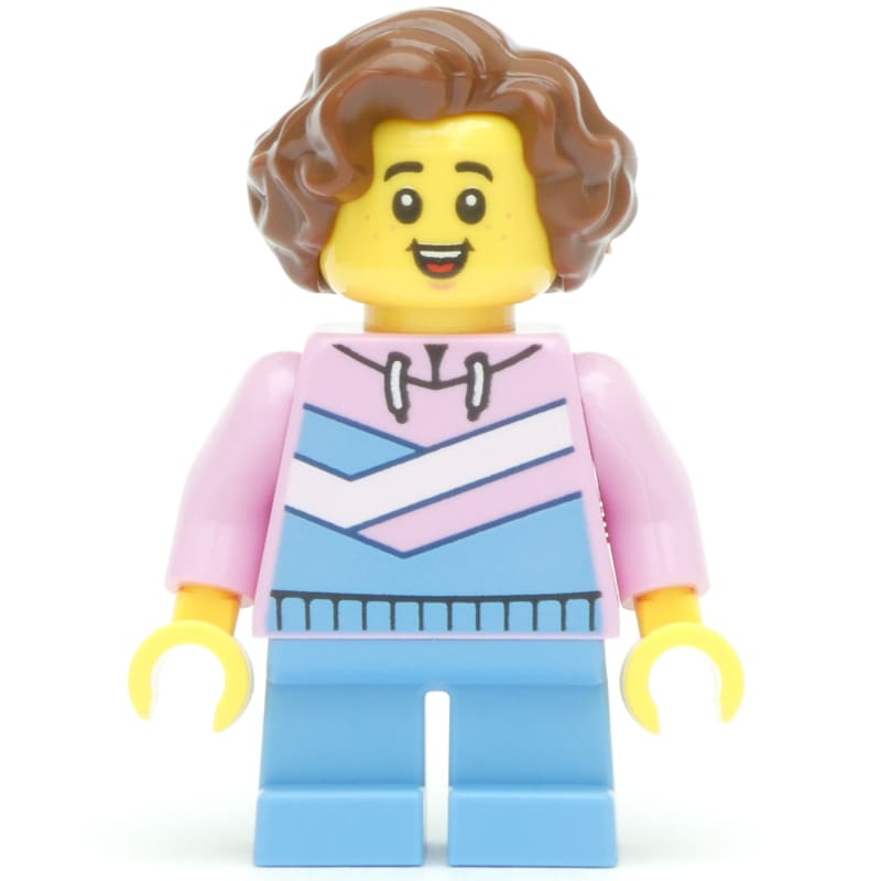 Kid, Bright Pink Torso, Bright Light Blue Legs, Reddish Brown Hair