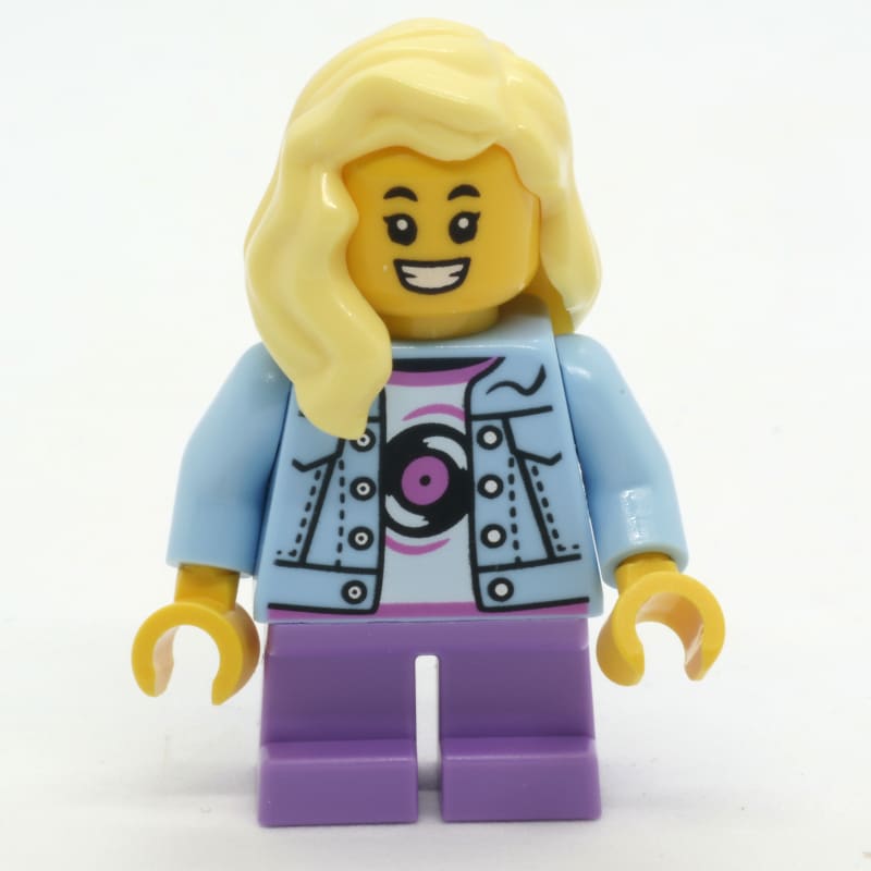 Girl, Bright Light Blue Jacket, Short Medium Lavender Legs