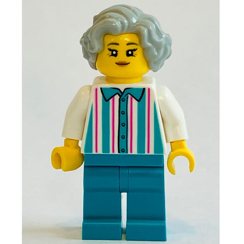 White Stripes Torso, Dark Turquoise Legs, Light Bluish Grey Hair