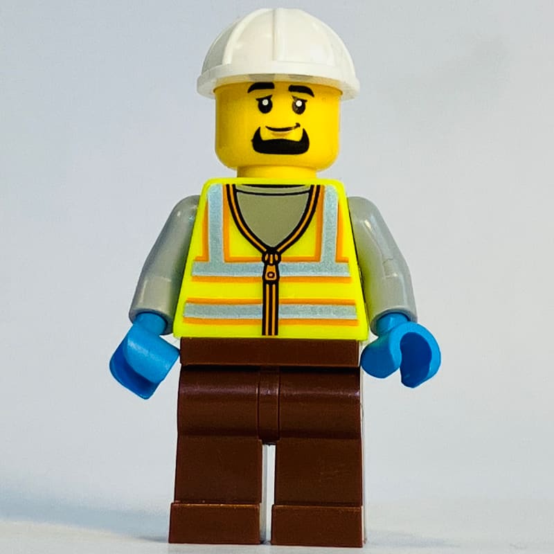 Harbor Worker, Vibrant Yellow Safety Vest, Reddish Brown Legs, White Helmet