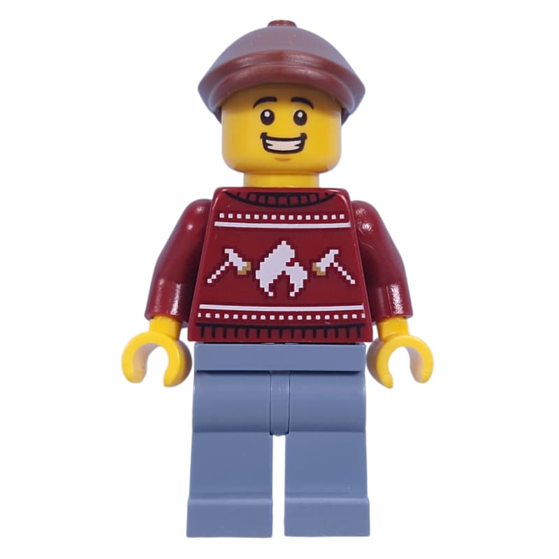 Dark Red Sweater, Sand Blue Legs, Reddish Brown Cap