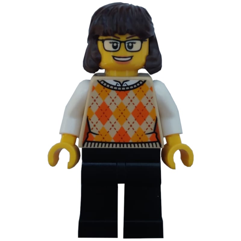 Tan Torso, Sweater, Black Legs, Reddish Brown Hair