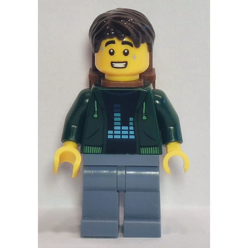 Passenger, Dark Green Torso, Sand Blue Legs, Dark Brown Hair, Backpack