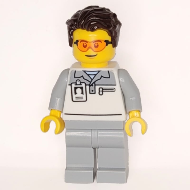 Garage Worker, White/Light Bluish Grey Suit, Dark Brown Hair, Glasses
