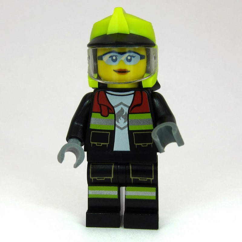 Firefighter, Black Fire Suit, Vibrant Yellow Standard Helmet, Visor, Goggles
