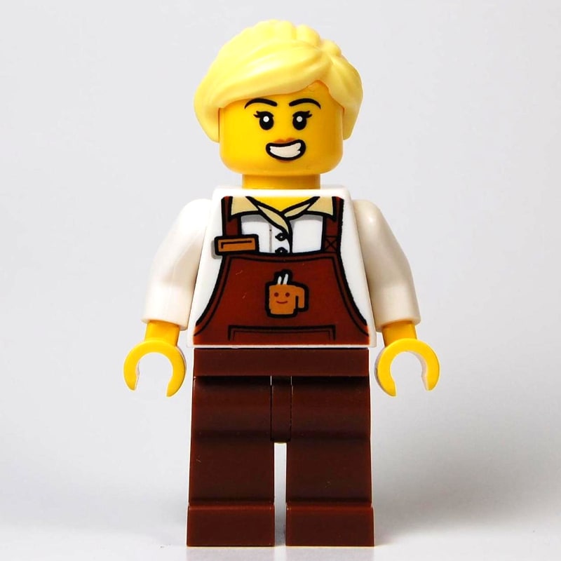 Barista, Reddish Brown Apron, Bright Light Yellow Hair