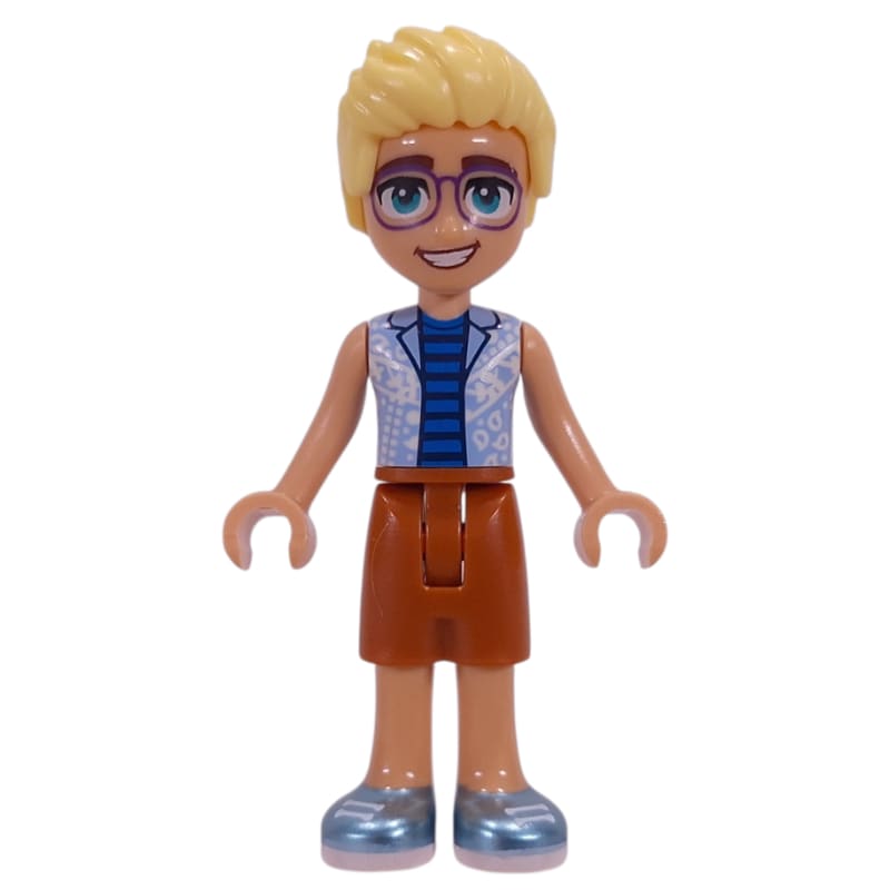 Olly, Bright Light Blue Shirt, Dark Orange Shorts