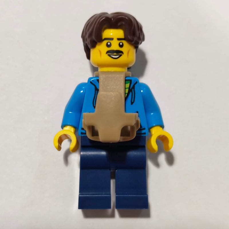 Dad, Dark Azure Torso, Dark Blue Legs, Dark Brown Hair, Baby Carrier