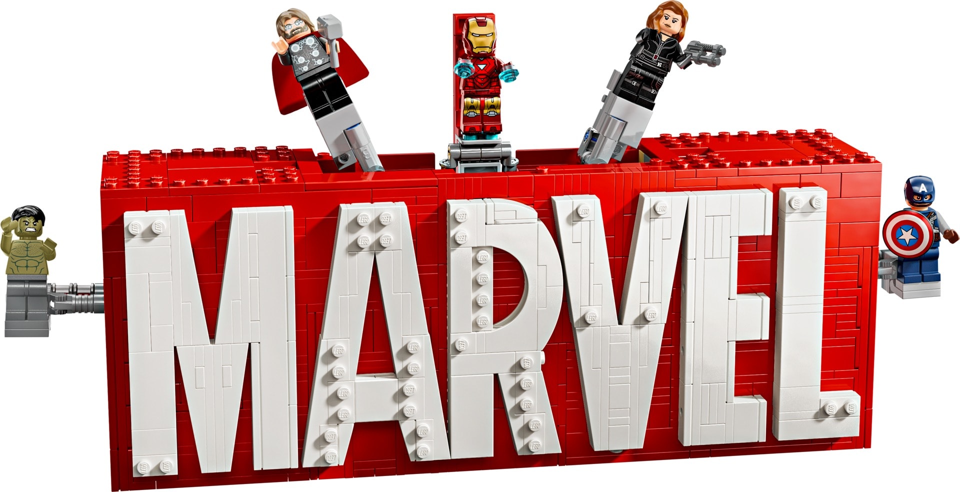 Logo MARVEL z minifigurkami