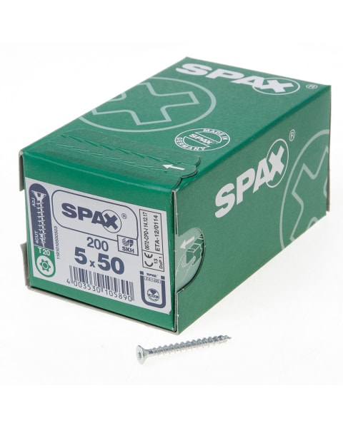 Spax Spaanplaatschroef platverzonken kop verzinkt T-Star T20 5.0x50mm (per 200 stuks)