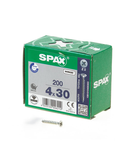 Spax Spaanplaatschroef platverzonken kop verzinkt pozidriv 4.0x30mm (per 200 stuks)