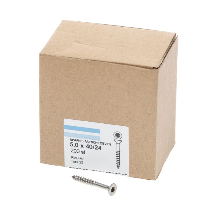 Spaanplaatschroef rvs-A2 platkop tx-25 5.0X40/24 deeldraad (200)