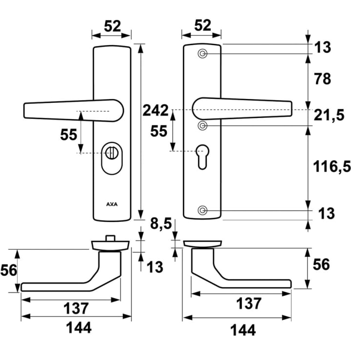 Axa vh kruk/kruk zwart Curve pc55 Kerntrekbeveiliging