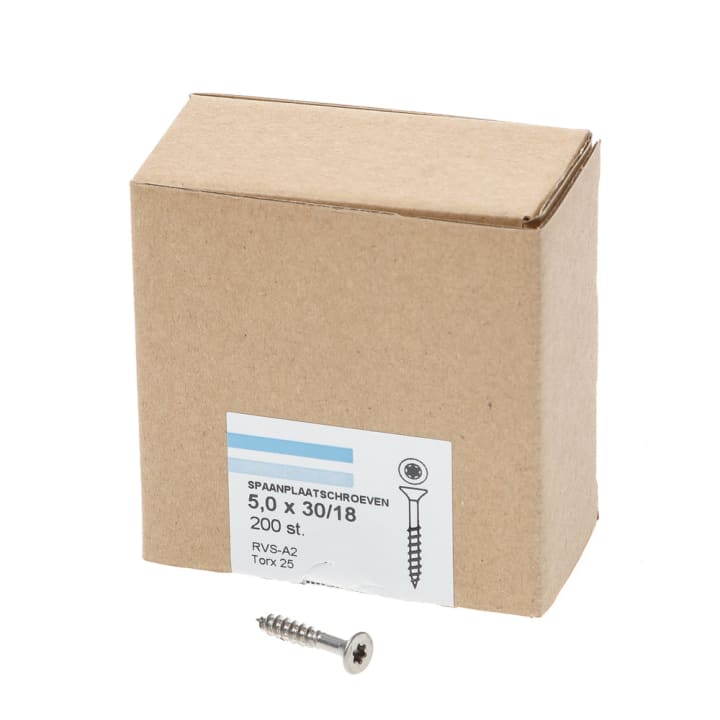 Spaanplaatschroef rvs-A2 platkop tx-25 5.0X30/18 deeldraad (200)