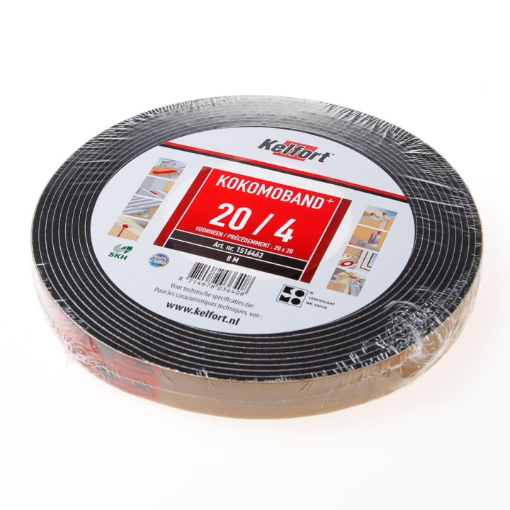 Afdichtingsband zwart op rol van  8 meter, afmeting  20mm, voor voegbreedte 4mm