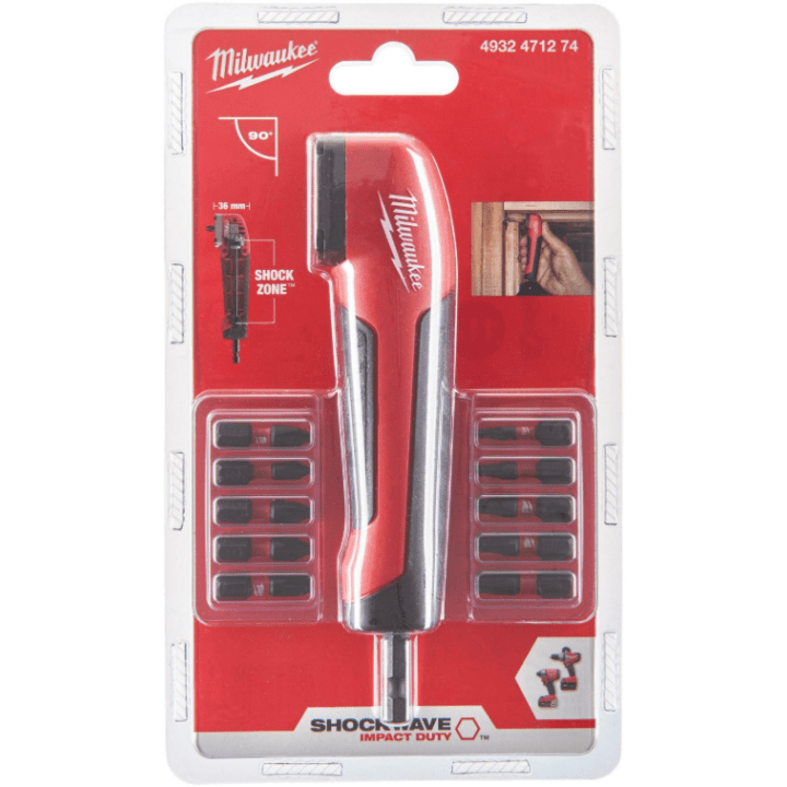 Milwaukee SHOCKWAVE haakse bithouder+10 bits