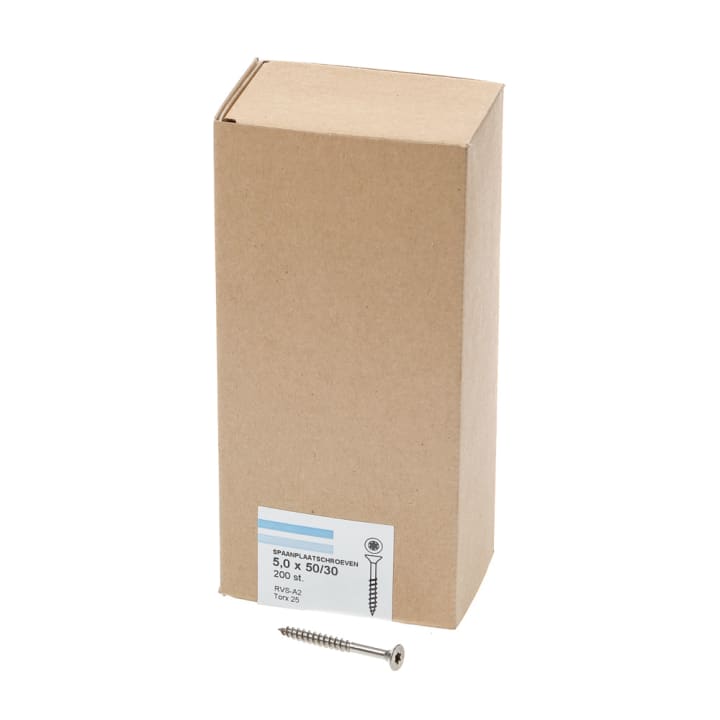 Spaanplaatschroef rvs-A2 platkop tx-25 5.0X50/30 deeldraad (200)