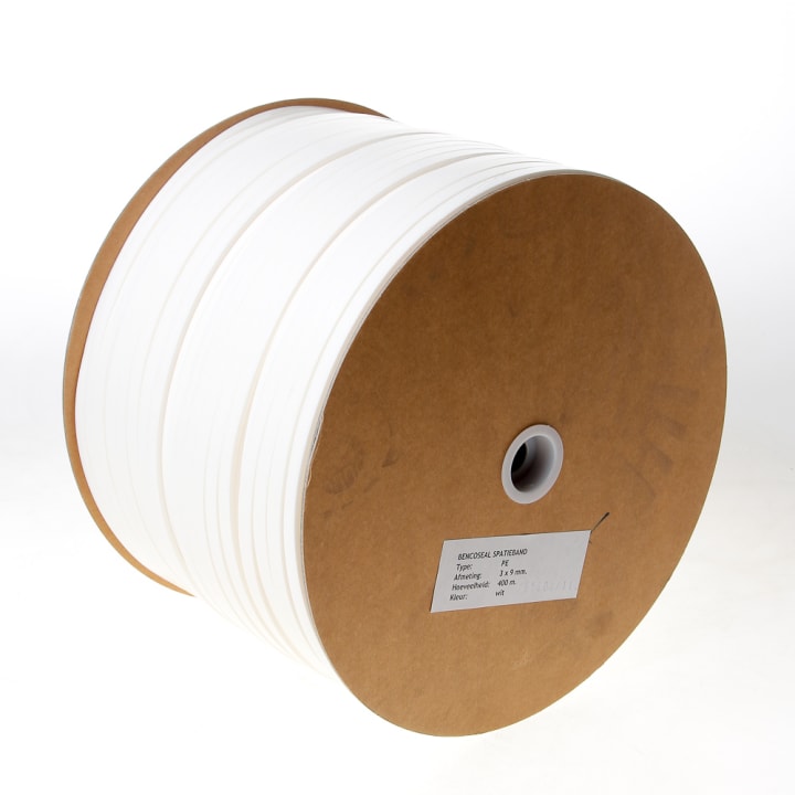 PE-spatieband op haspel wit 400 meter 9 x 3mm