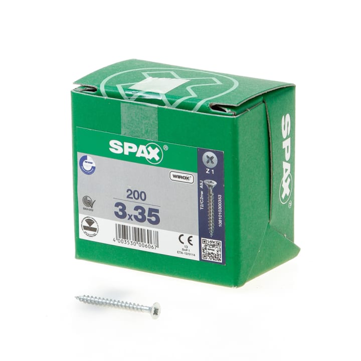 Spax Spaanplaatschroef platverzonken kop verzinkt pozidriv 3.0x35mm (per 200 stuks)