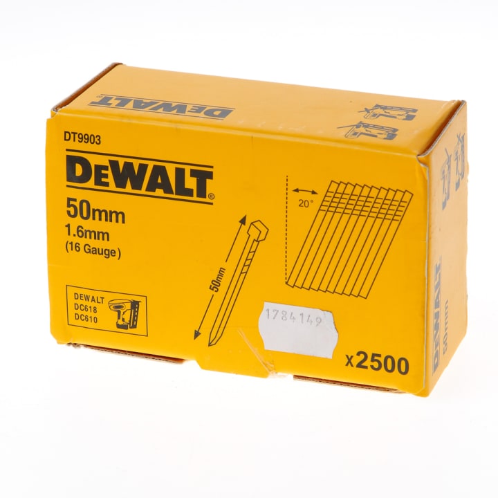 DeWalt Spijkers zonder kop gegalvaniseerd 50mm 16 Gauge 1,6mm 20° voor DC618 doos van 2500 spijkers