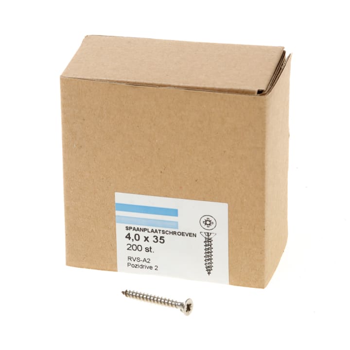 Spaanplaatschroef rvs-A2 platkop pz-2 4.0X35 voldraad (200)
