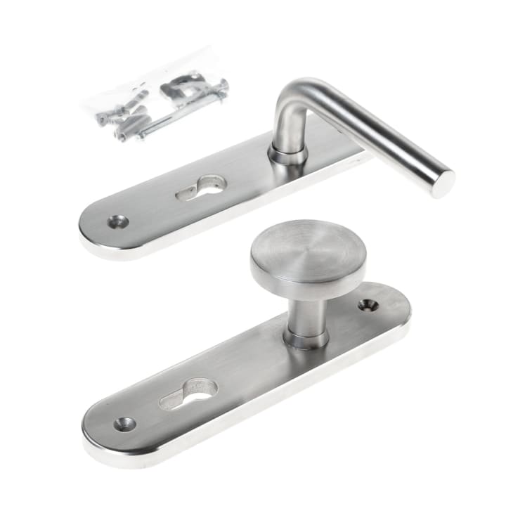 Knop-/Krukgarnituur roestvaststaal massief l-model afgerond pc55